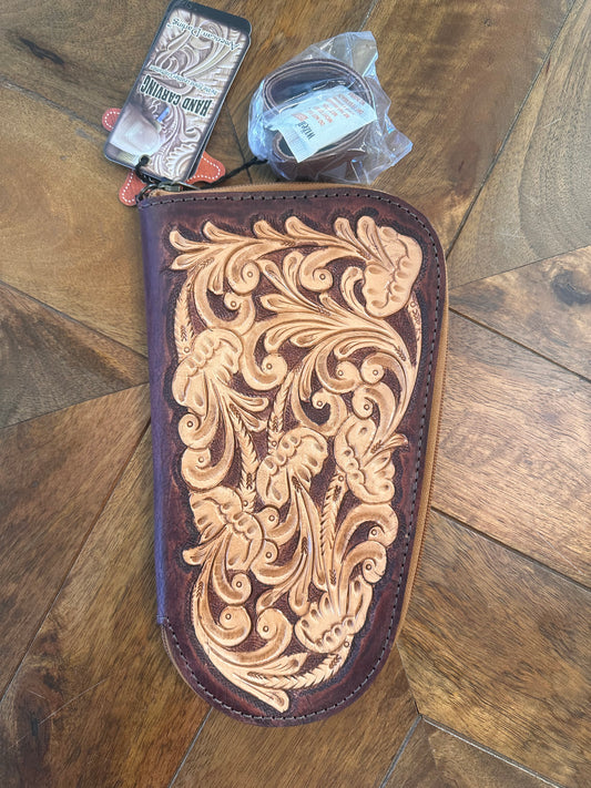 Light + Dark Leather Tooled Gun Case