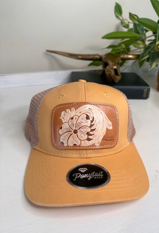 Yellow Leather tooled hat